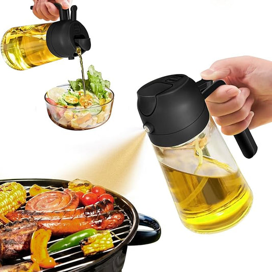 2-in-1 Olive Oil Sprayer & Dispenser Bottle – 16oz/470ml Premium Glass Oil Mister for Cooking